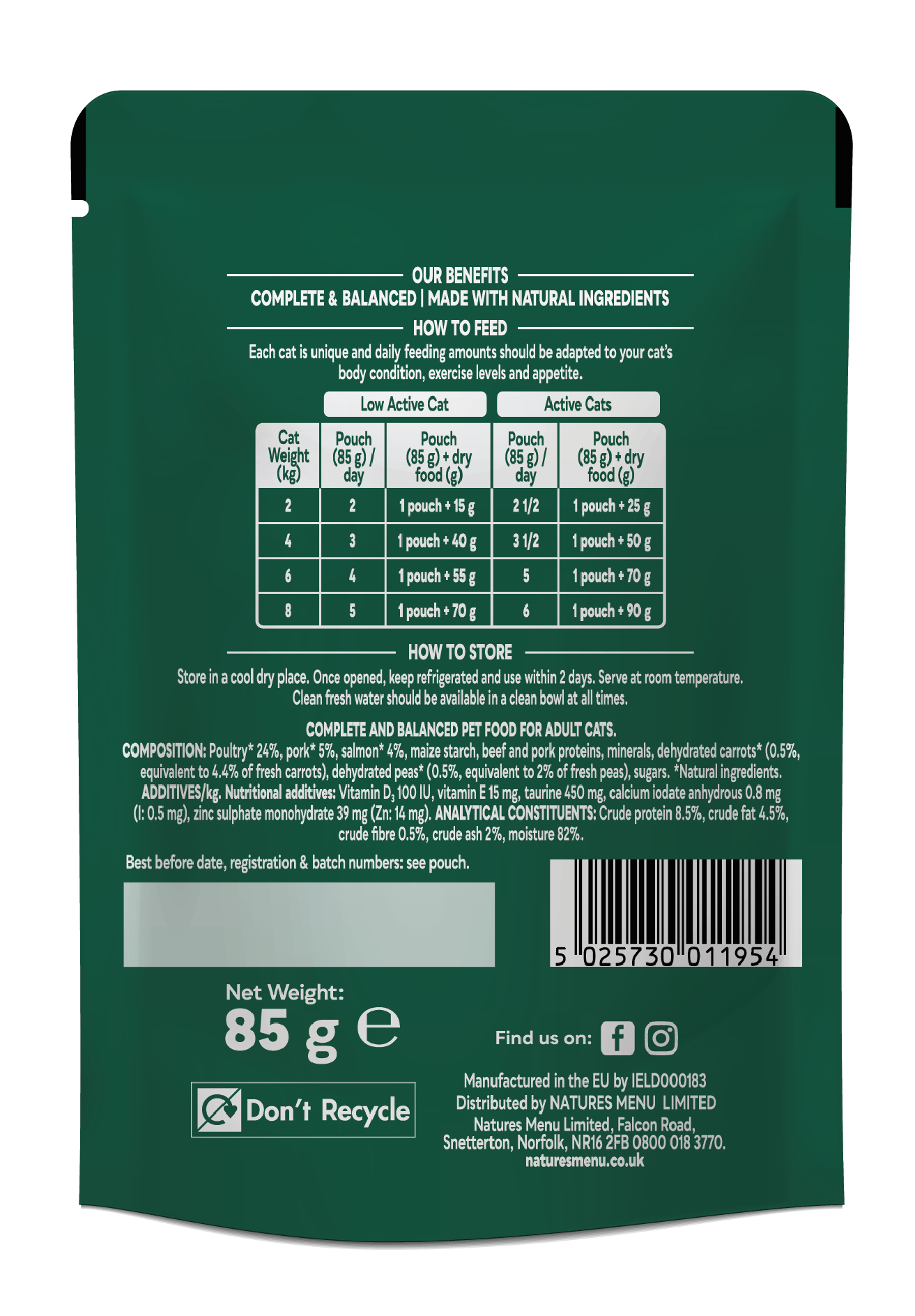 Natures Menu Salmon Bites in Gravy – 85g Pouch, Complete Wet Cat Food
