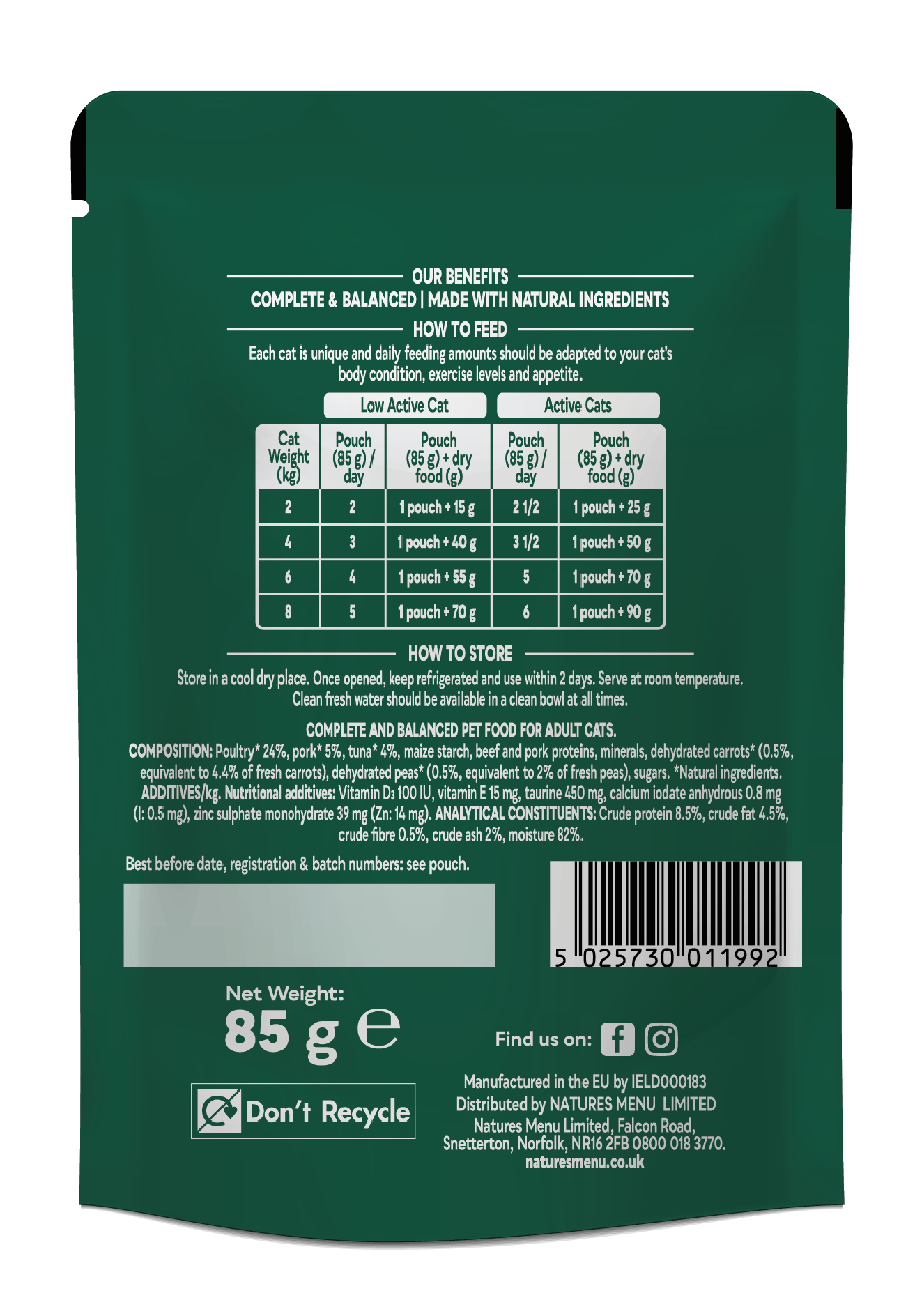 Natures Menu Tuna Bites in Gravy – 85g Pouch, Complete Wet Cat Food