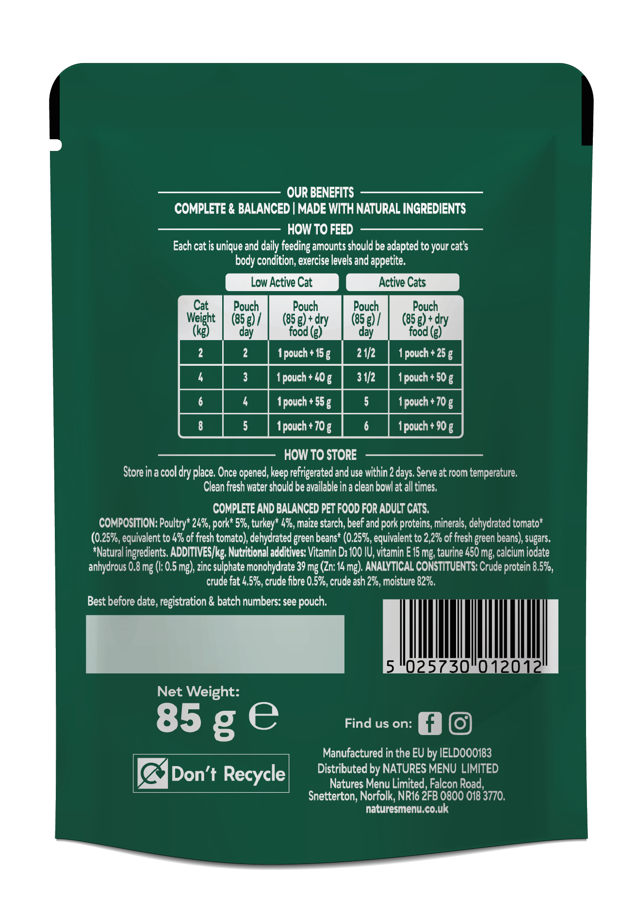 Natures Menu Turkey Bites in Gravy – 85g Pouch, Complete Wet Cat Food