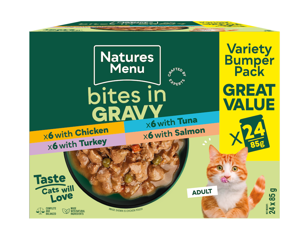 Natures Menu Bites in Gravy Selection – 24 x 85g Pouches, Wet Cat Food
