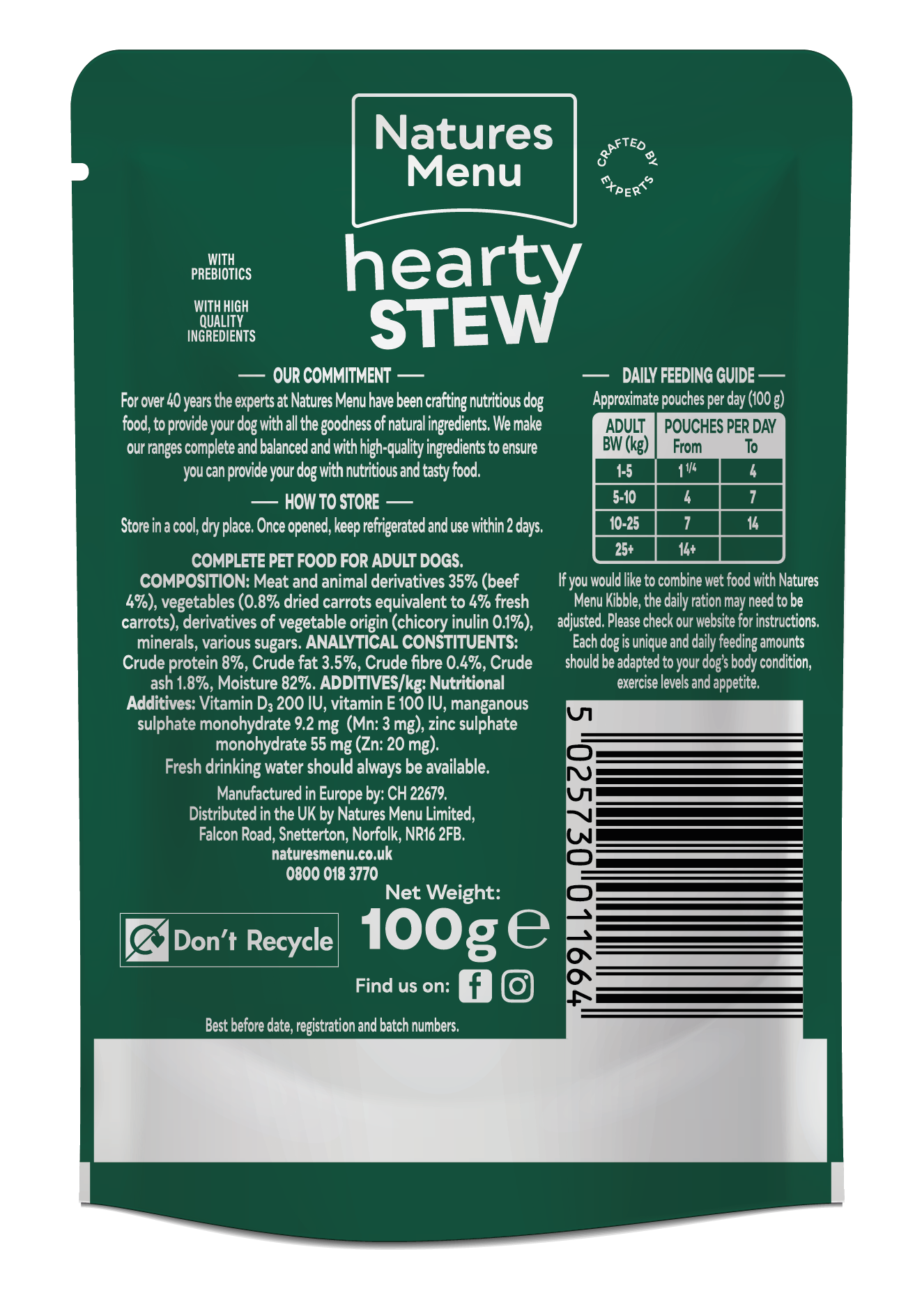 Natures Menu Beef & Carrot Hearty Stew – 8 x 100g Pouches, Wet Dog Food