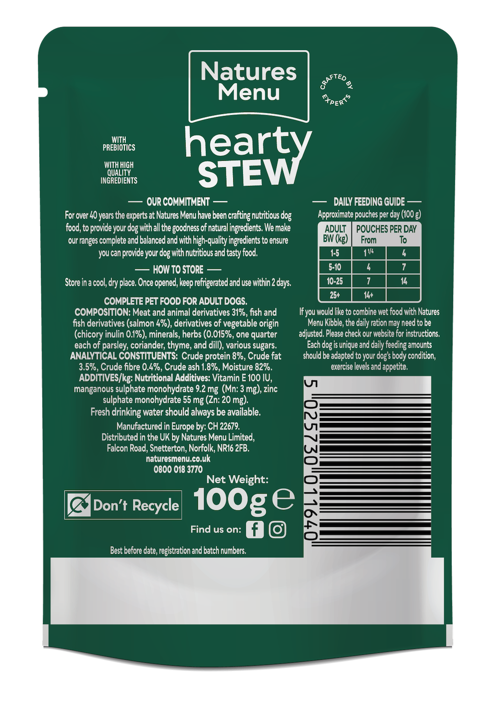 Natures Menu Salmon & Herb Hearty Stew – 8 x 100g Pouches, Wet Dog Food