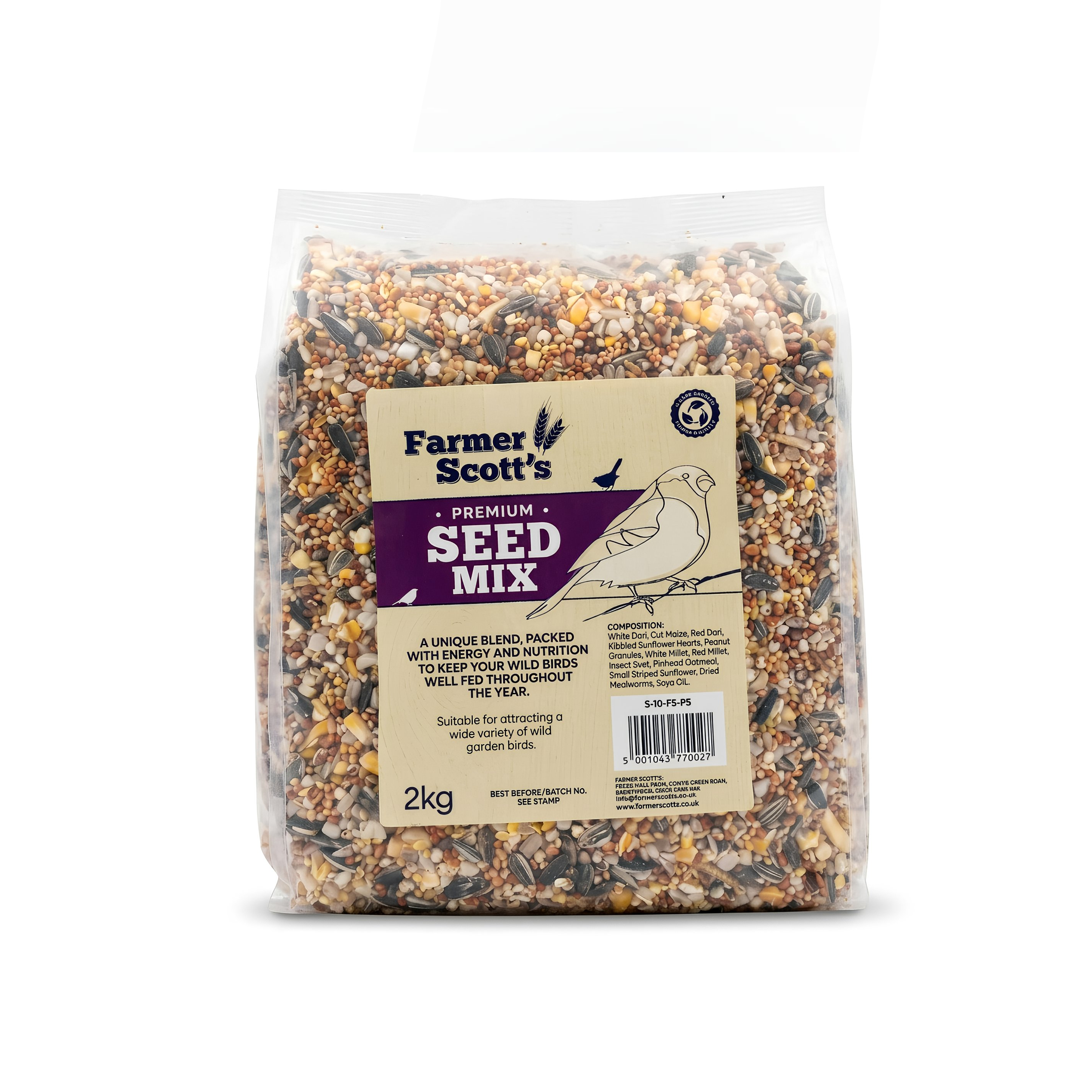 Farmer Scott's Premium Wild Bird Seed Mix 2KG – Nutritious All-Season Feed for Garden Birds