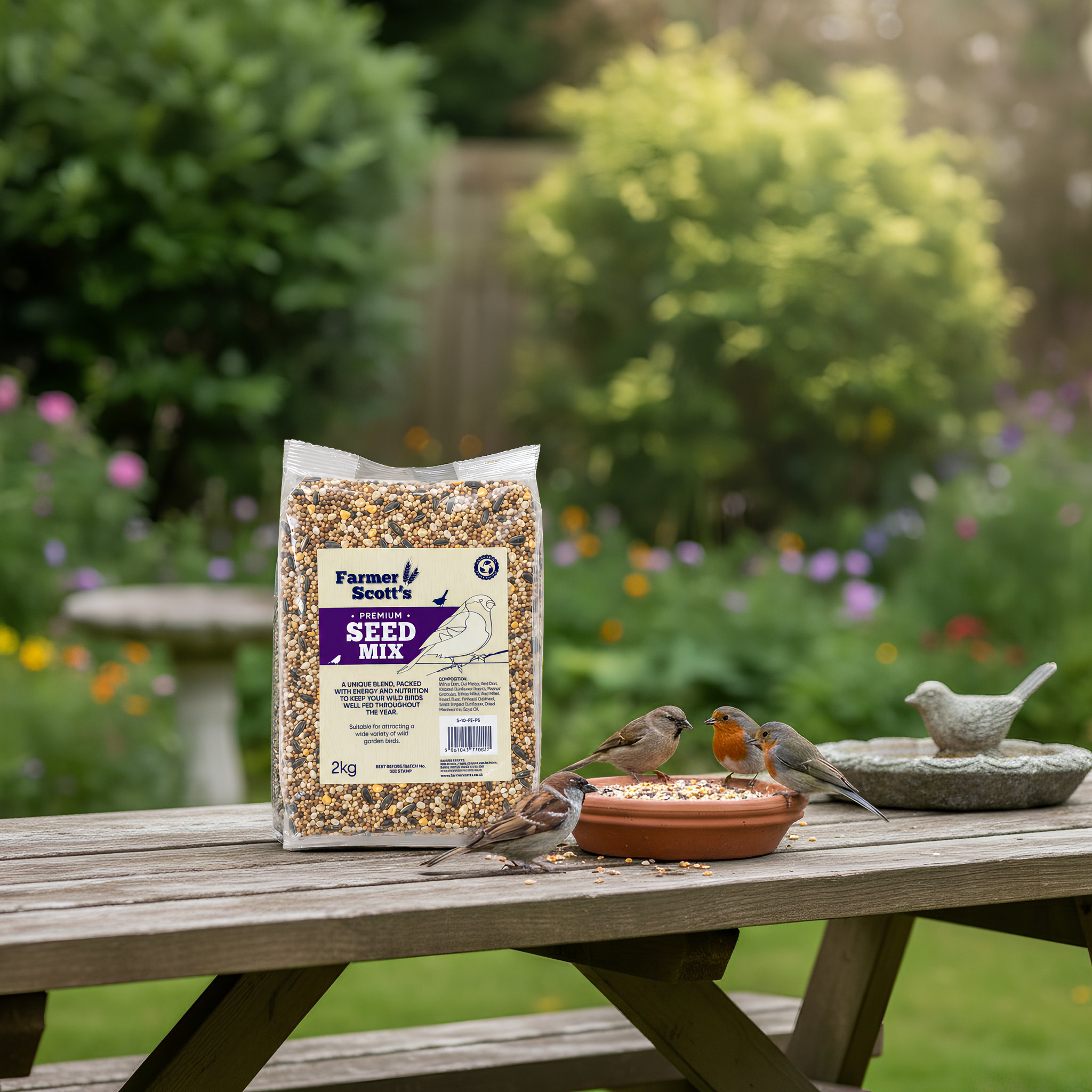 Farmer Scott's Premium Wild Bird Seed Mix 2KG – Nutritious All-Season Feed for Garden Birds