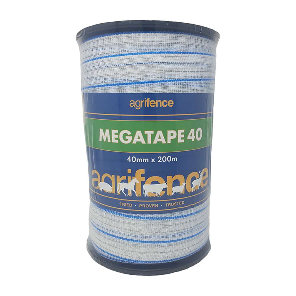 Agrifence Megatape 40mm x 200m white reinforced electric fence tape