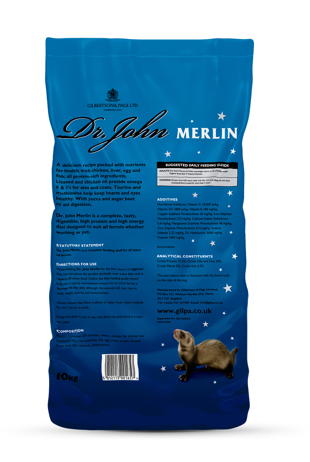 Dr John Merlin Complete Ferret Food – 10kg Chicken & Rice Dry Food