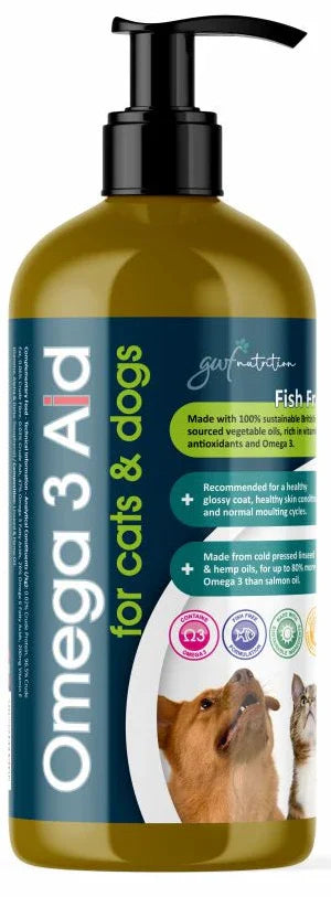 GWF Nutrition Omega 3 Aid for Dogs 500ml – Skin & Coat Supplement, Fish Free