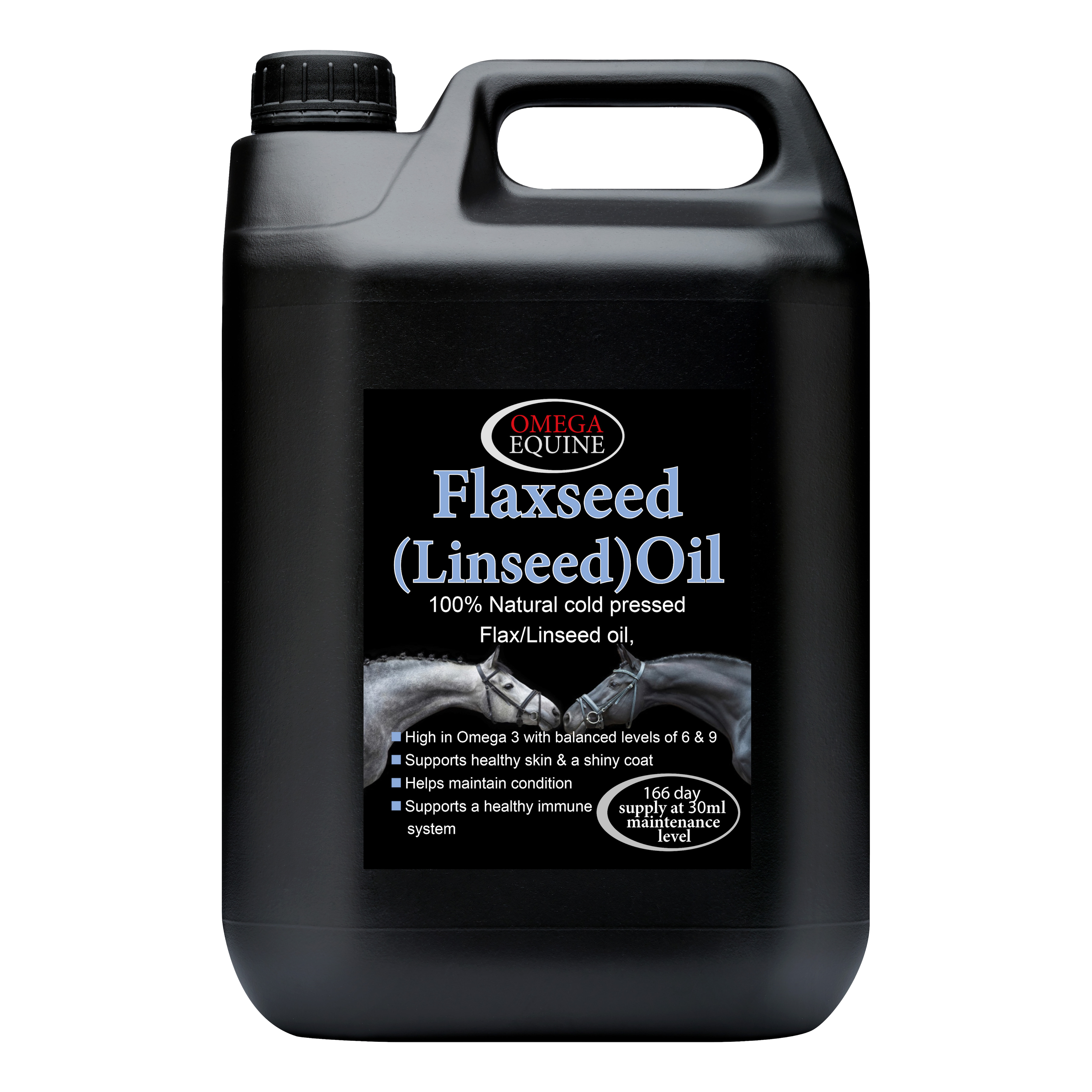 Omega Equine Flax Oil, 5 litre container of cold pressed linseed oil for horses