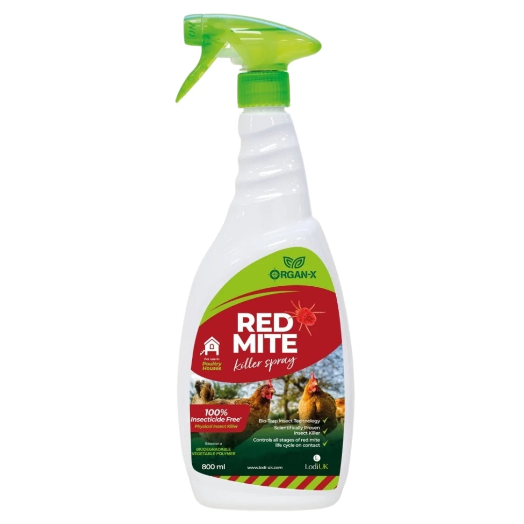 Organ-X Red Mite Killing Spray – 800ml (Bio-Trap Insect Technology Spray for Poultry Housing)
