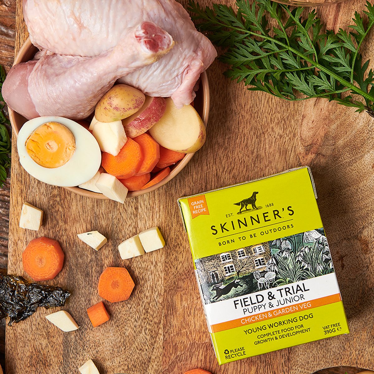Skinner's Field & Trial Puppy & Junior Wet Food – Chicken & Veg, 18 x 390g