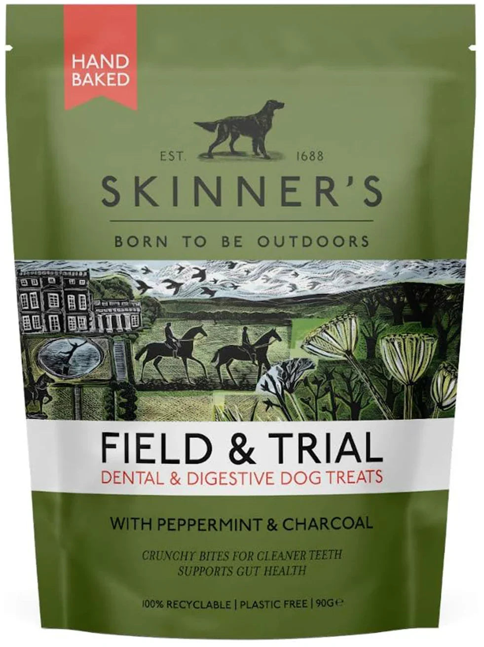 Skinner's Field & Trial Dog Treats Dental & Digestive with Peppermint & Charcoal 90g x 8 Pouches - For Dogs