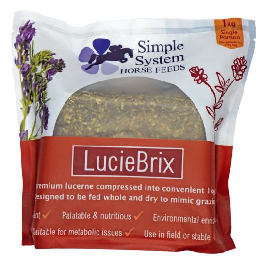 Simple System New Lucie Brix 1kg Horse Feed High Fibre Alfalfa Block Equine Nutrition