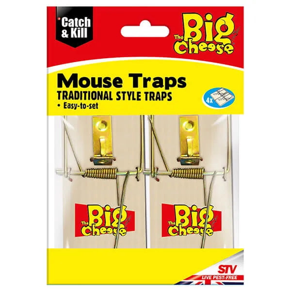 Big Cheese Wooden Mouse Trap 4 Pack Traditional Rodent Control Traps