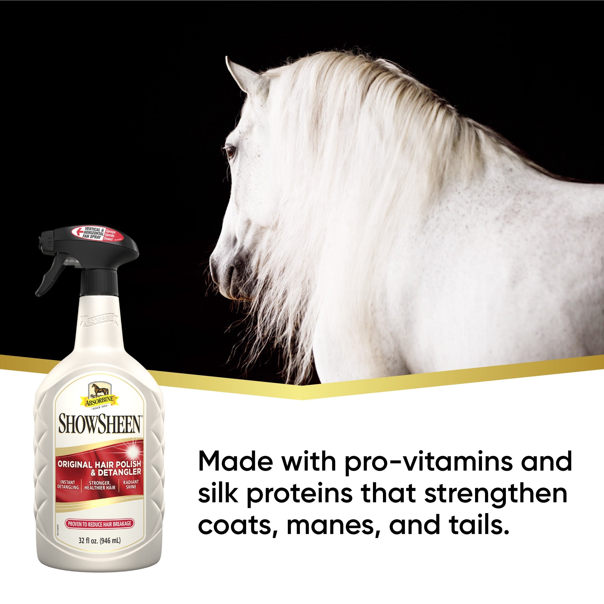Absorbine ShowSheen Hair Polish & Detangler – 946ml Refill for Horses