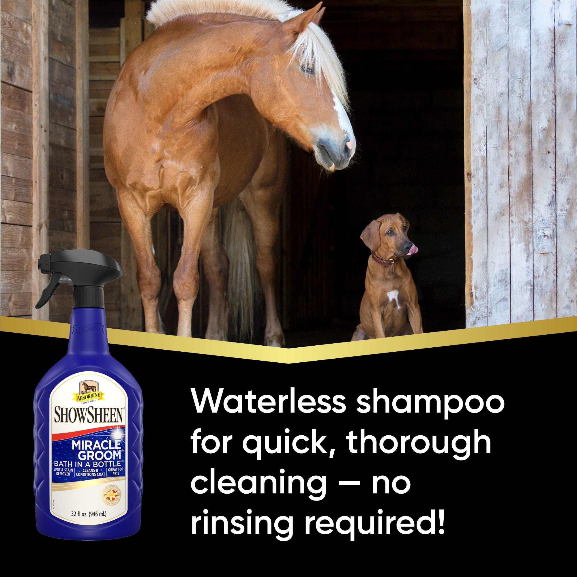 Absorbine ShowSheen Miracle Groom – 946ml Waterless Wash for Horses