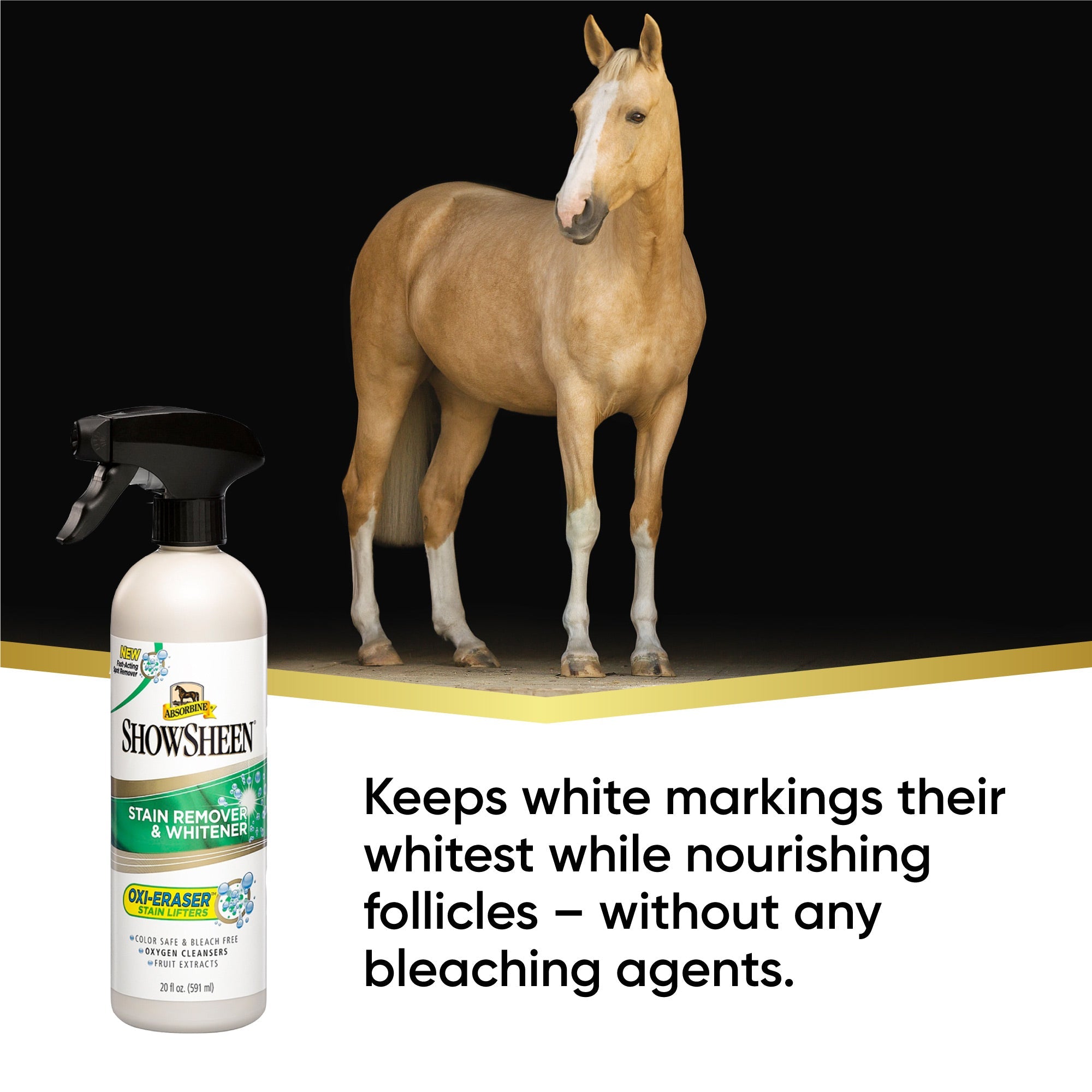 Absorbine ShowSheen Stain Remover & Whitener – 591ml Spray for Horses