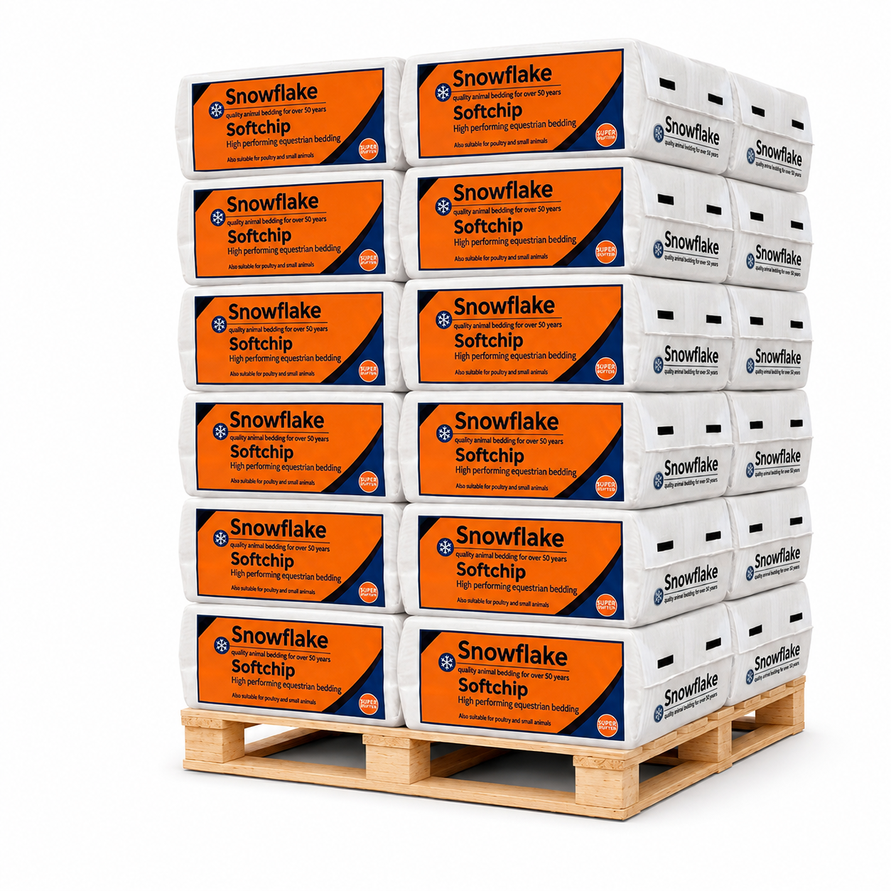 24 x Pallet of Snowflake Softchip Horse Bedding Bale Approximately 20kg