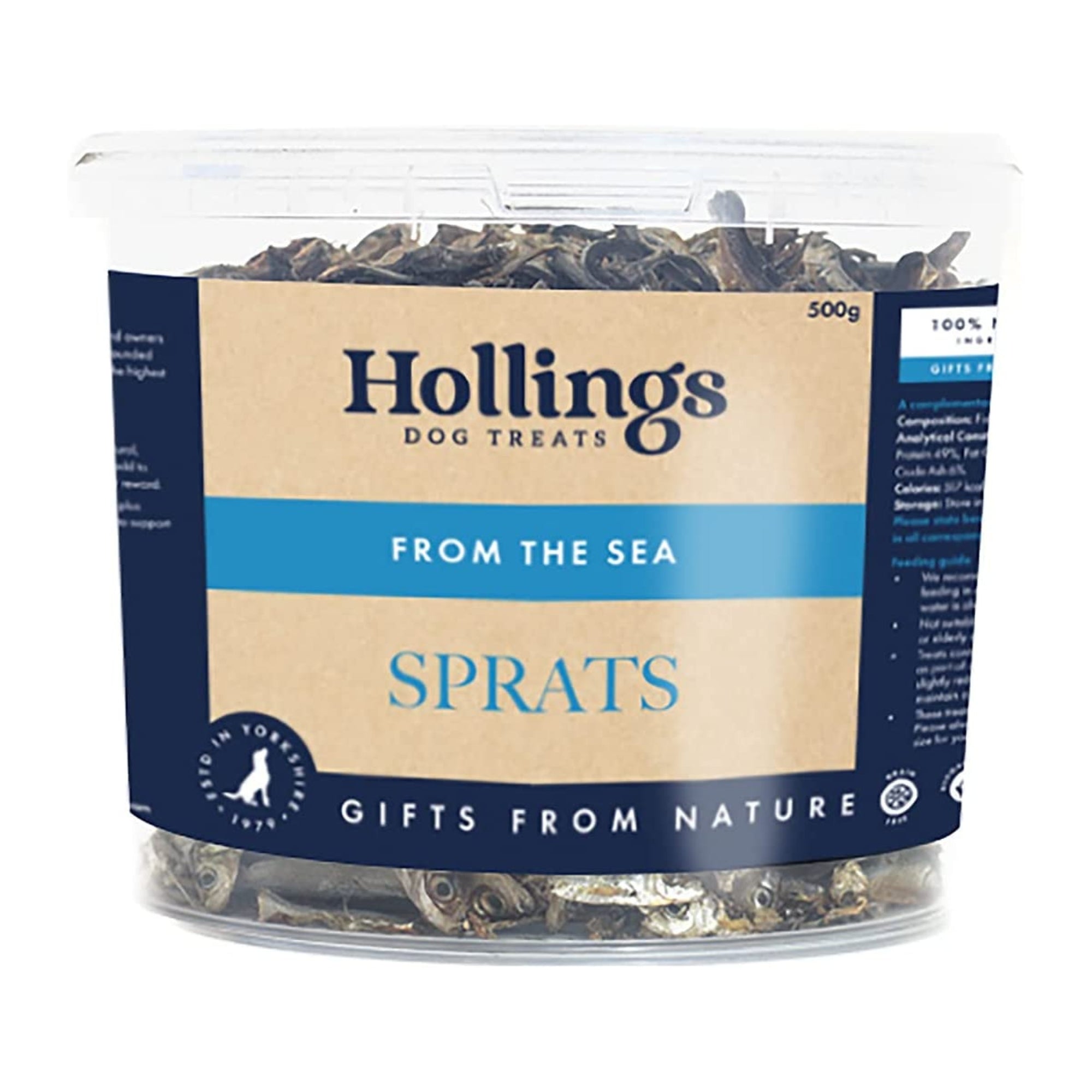 Hollings Sprats – 500g Tub, Natural Air-Dried Fish Dog Treats