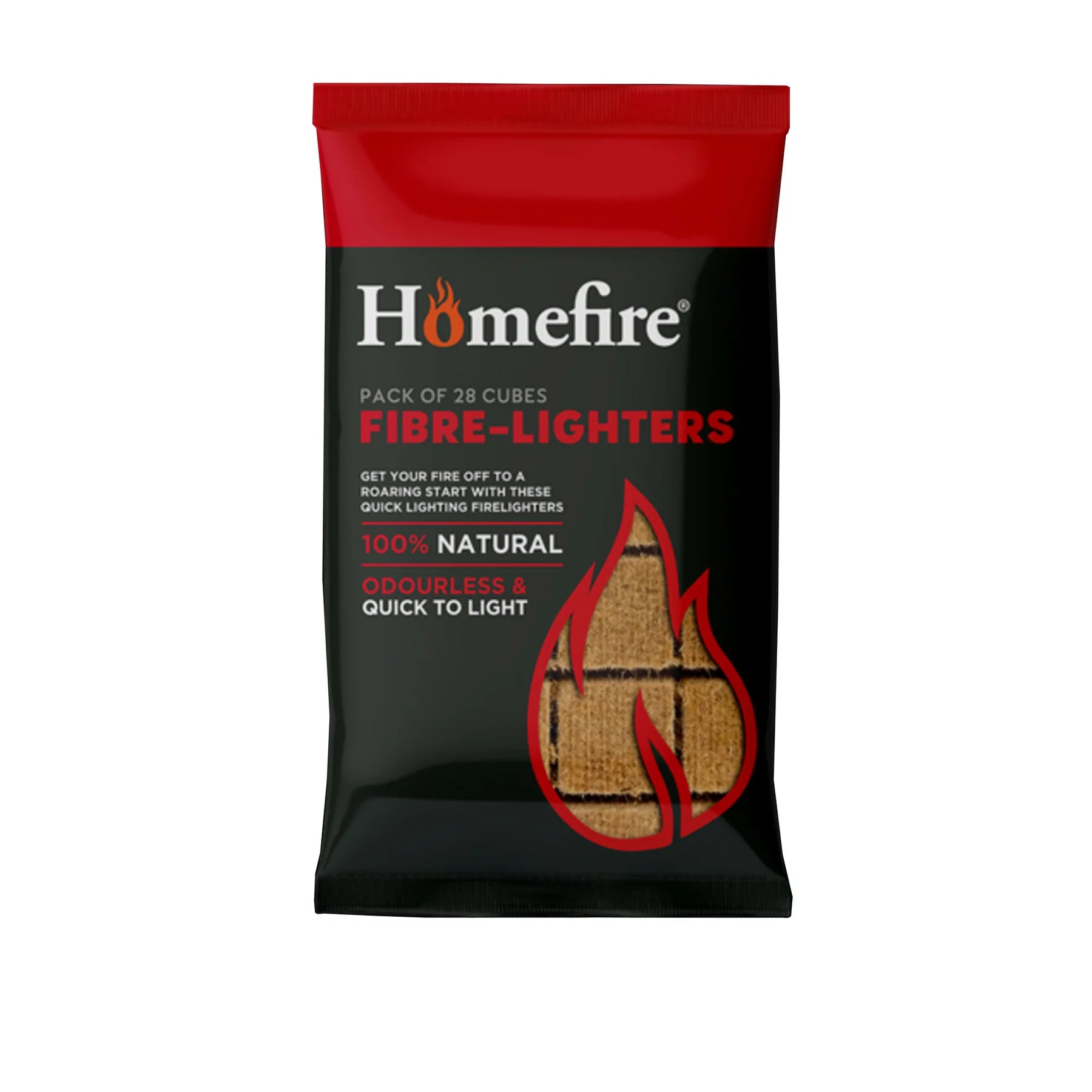 Homefire Fibre-Lighters 28 Pack - Natural Odourless Firelighters for Fireplaces, Stoves & BBQs