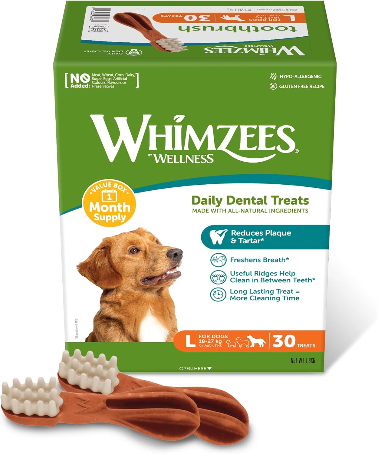 WHIMZEES® Toothbrush Dental Dog Chew – Large (Box of 30)