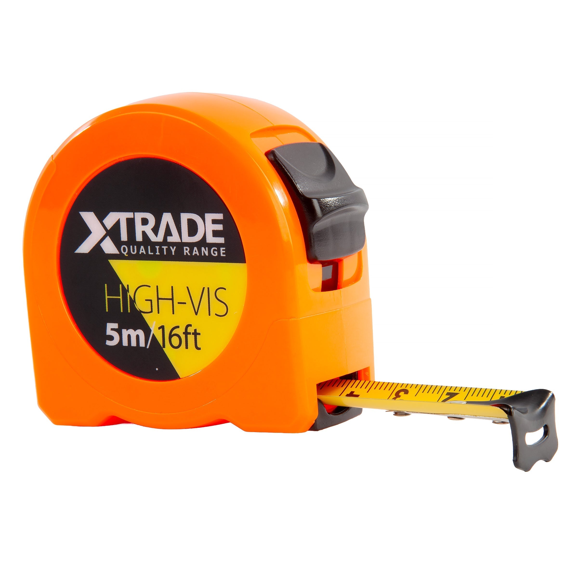 XTrade High-Vis 5m / 16ft tape measure in orange with the blade partly extended