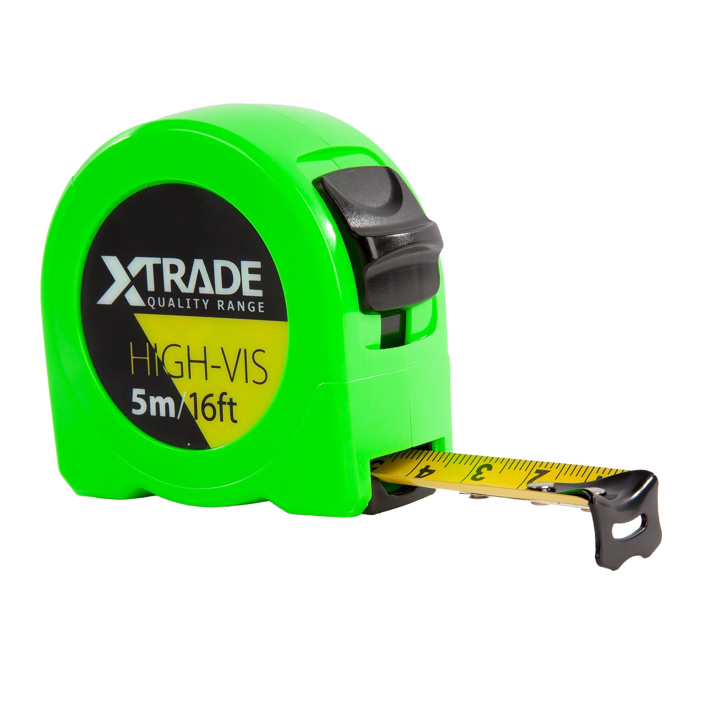 XTrade High-Vis 5m / 16ft tape measure in green with the blade partly extended
