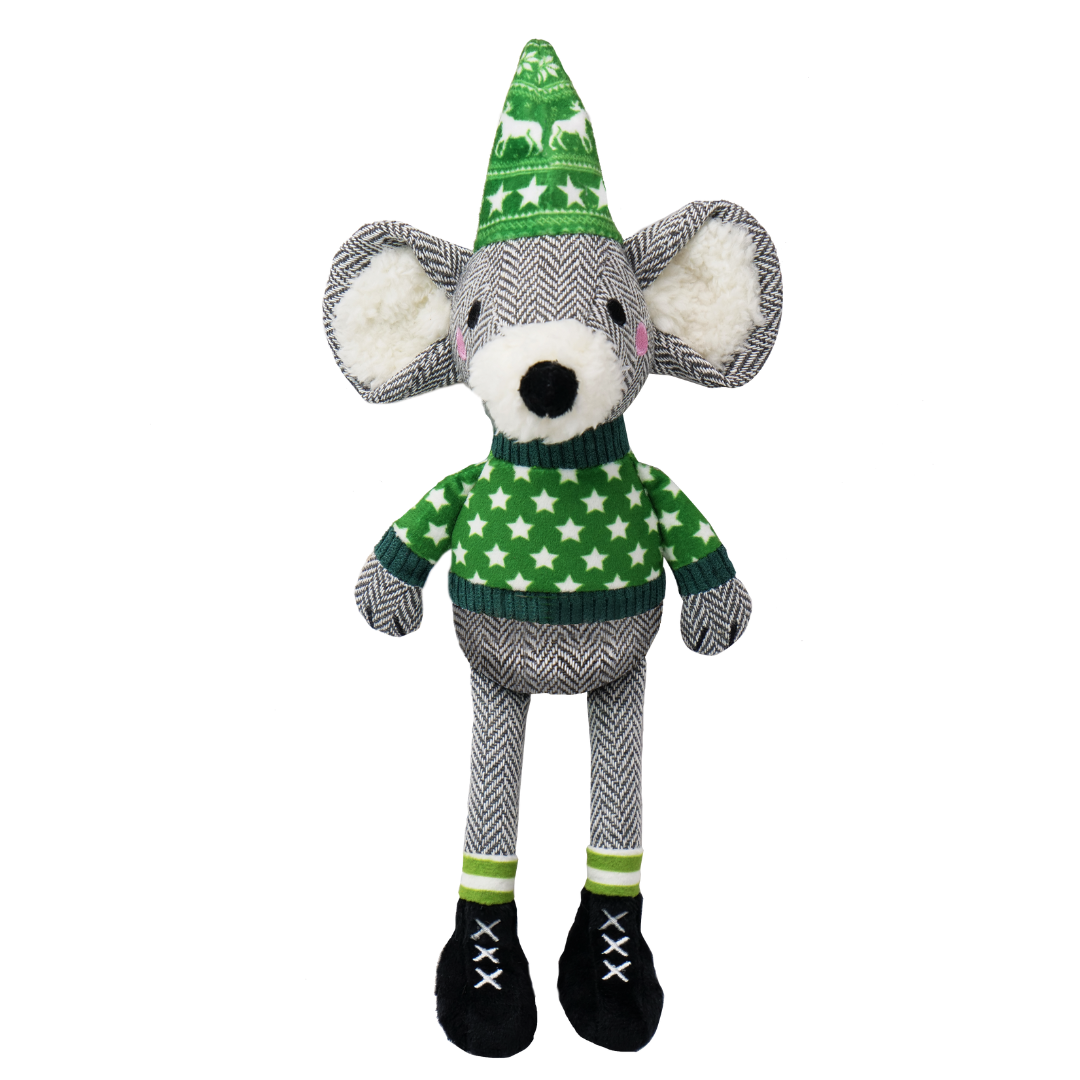 House of Paws Star Mouse Dog Toy – Christmas Herringbone Plush Toy