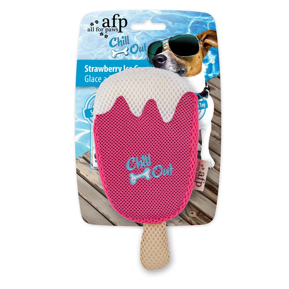 All For Paws Chill Out Strawberry Ice Cream - Cooling Water-Soak Dog Toy
