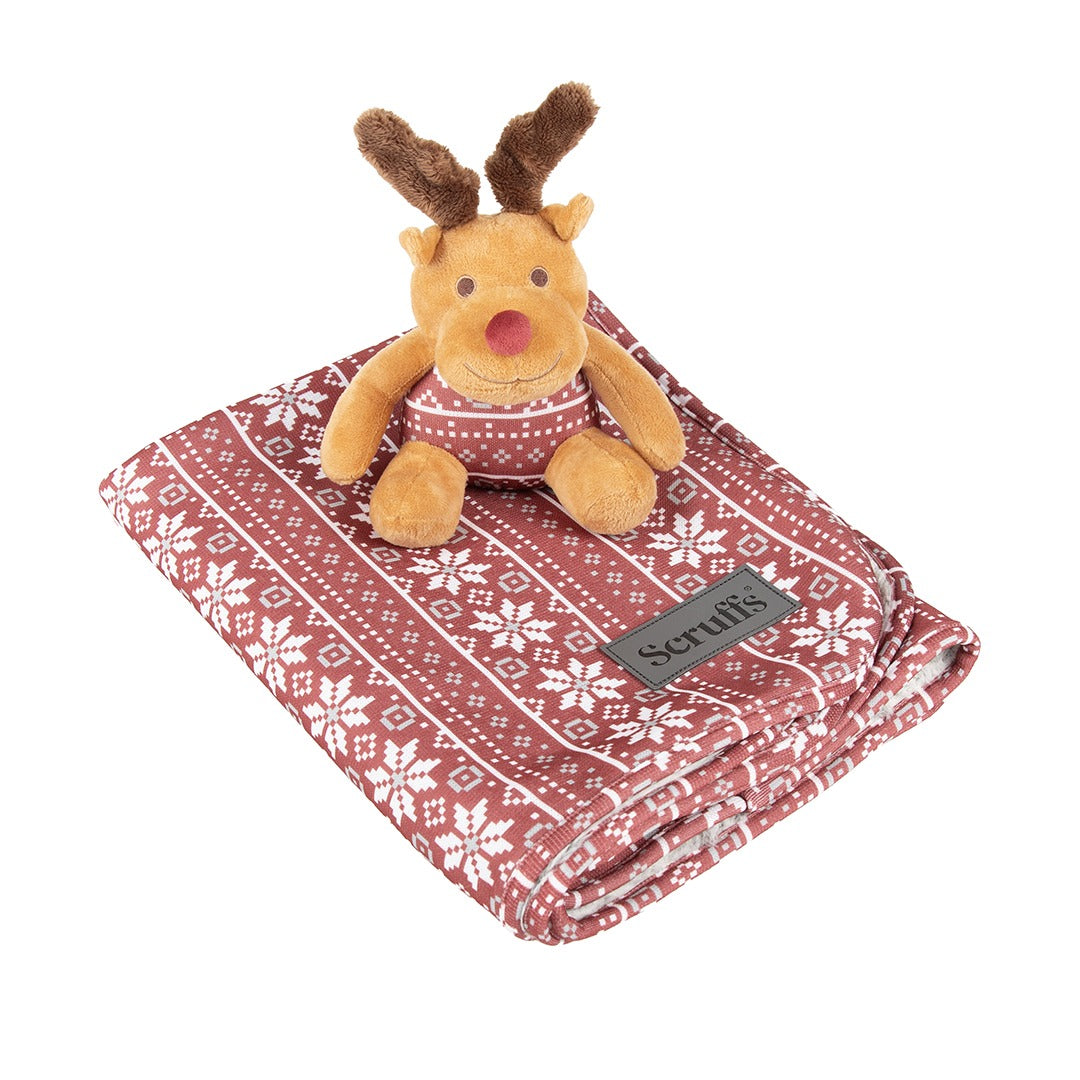 Scruffs Santa Paws Blanket & Reindeer Antler Set – Red, Dog Gift Set