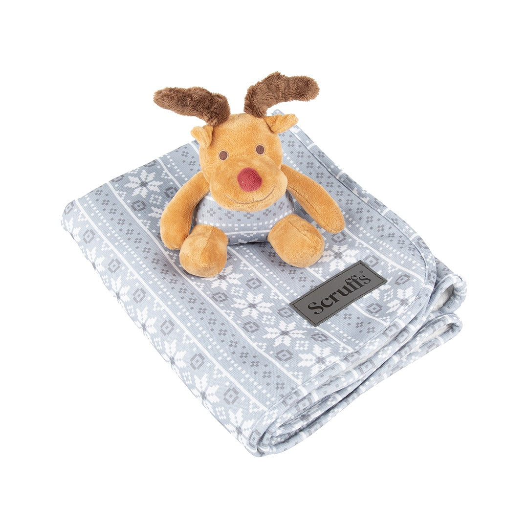 Scruffs Santa Paws Blanket & Reindeer Antler Set – Light Grey, Dog Gift Set