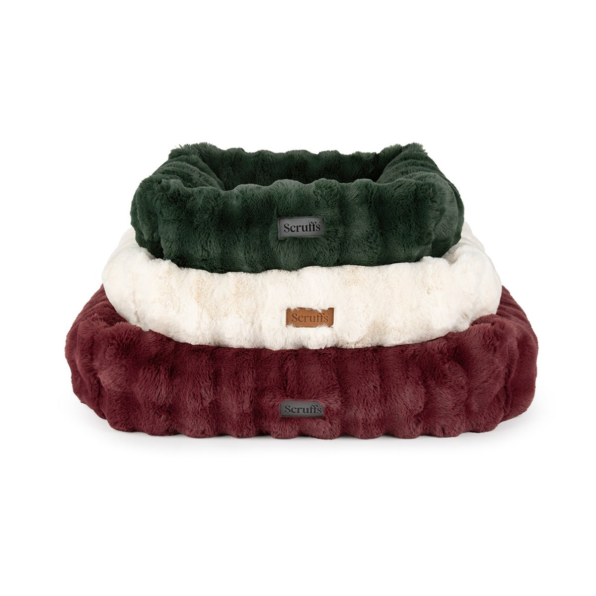 Scruffs Festive Fur Plush Box Bed – Burgundy, Medium Christmas Dog Bed