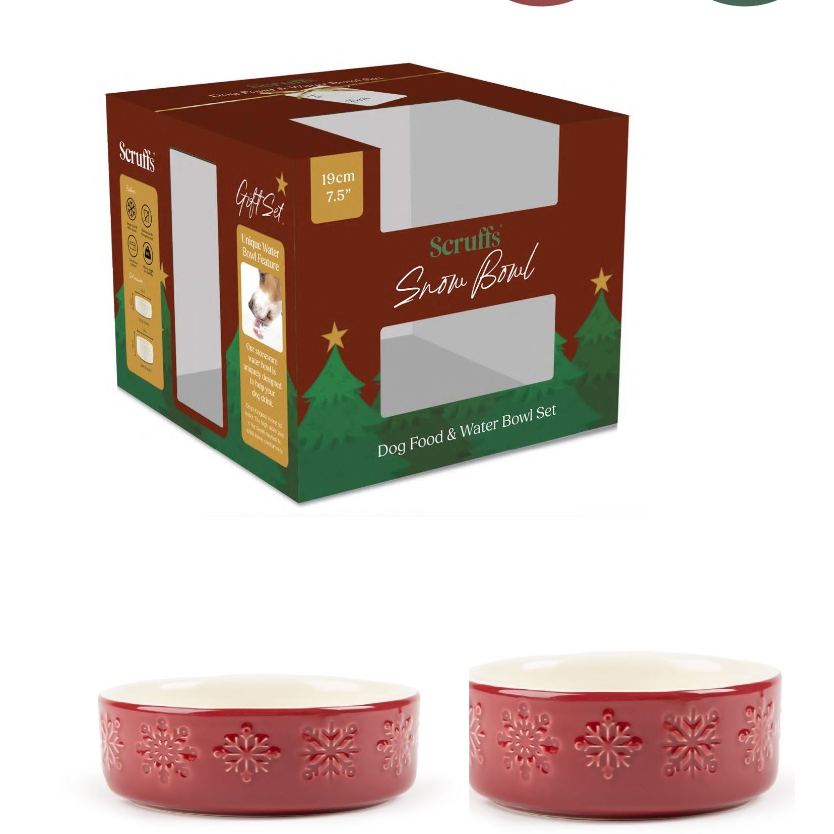 Scruffs Snow Bowl Set – Burgundy, 19cm Festive Dog Bowl