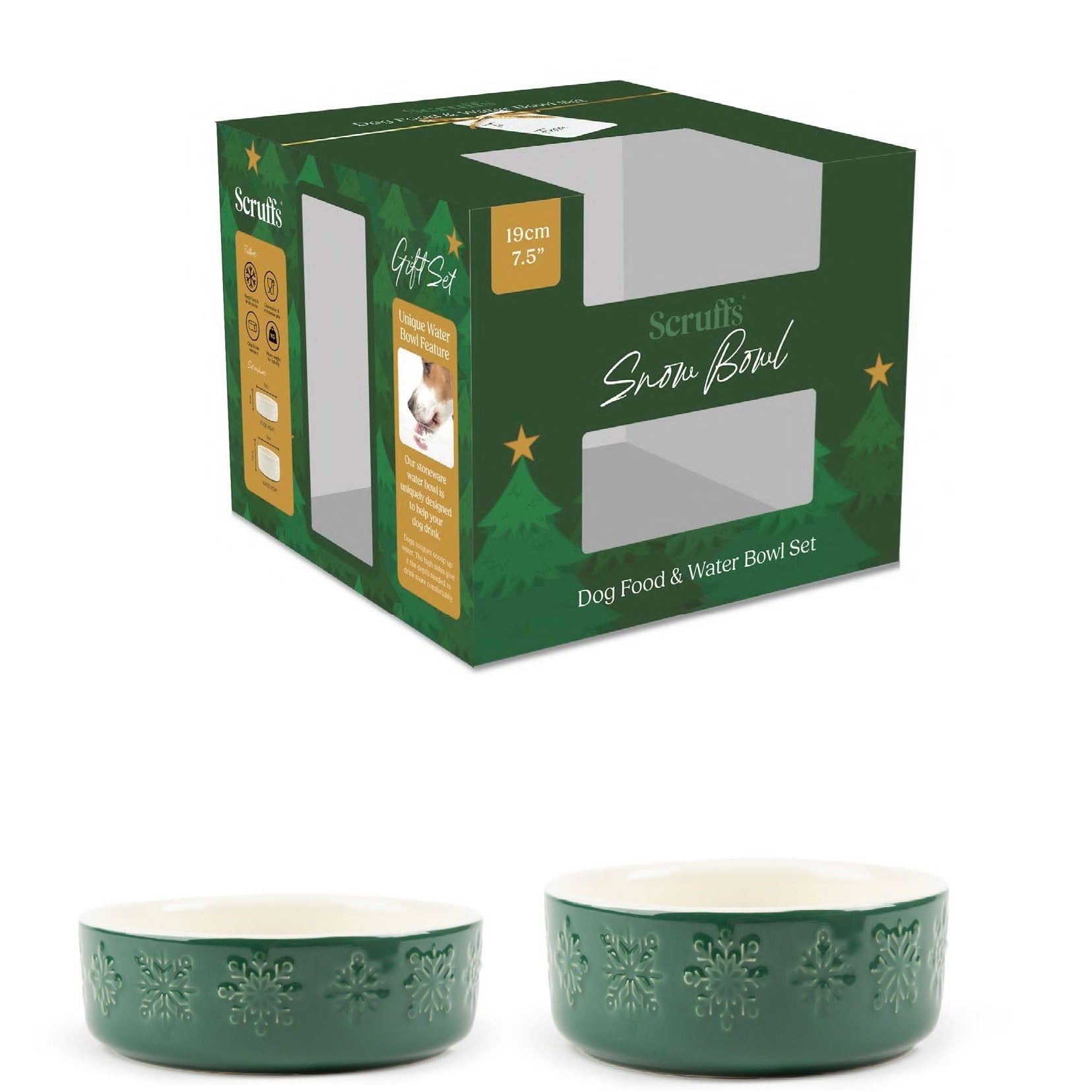 Scruffs Snow Bowl Set – Green, 19cm Festive Dog Bowl