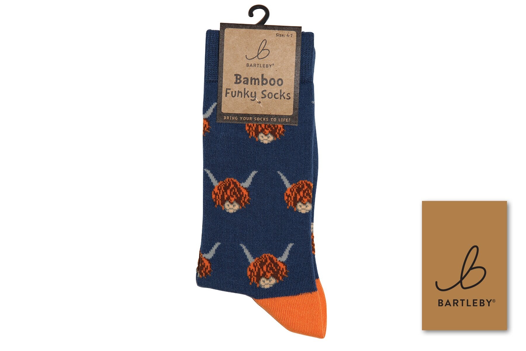 Bartleby Funky Bamboo Sock 4-7 Highland Cow Bamboo Socks