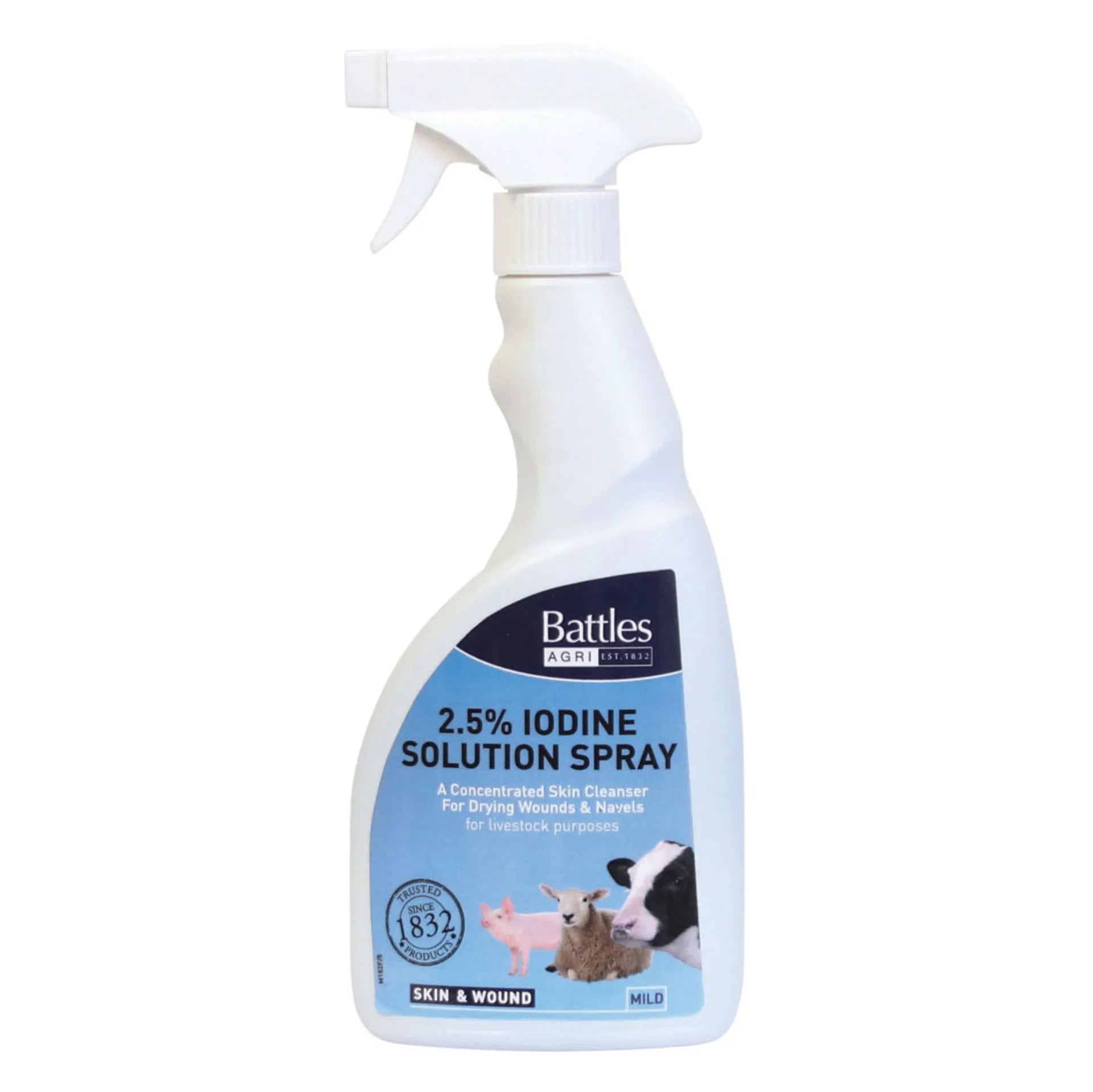 Battles 2.5% Iodine Spray – General Purpose Skin Cleanser for Livestock