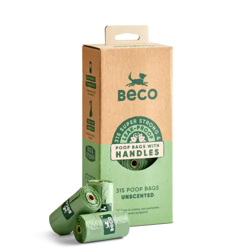 BECO POOP BAGS UNSCENTED WITH HANDLES X 315 BAGS ON ROLLS