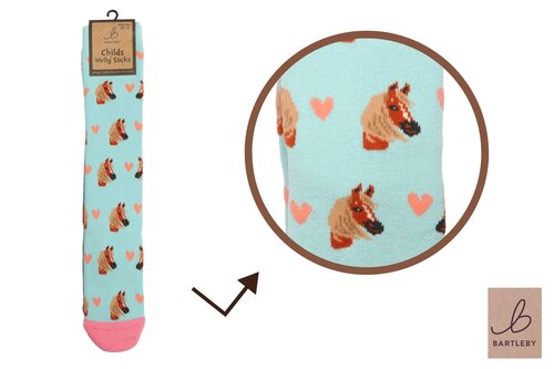 Bartleby Childs Welly Socks Horse Love Size 9-3 Warm Comfortable Boot Socks for Kids - Animall