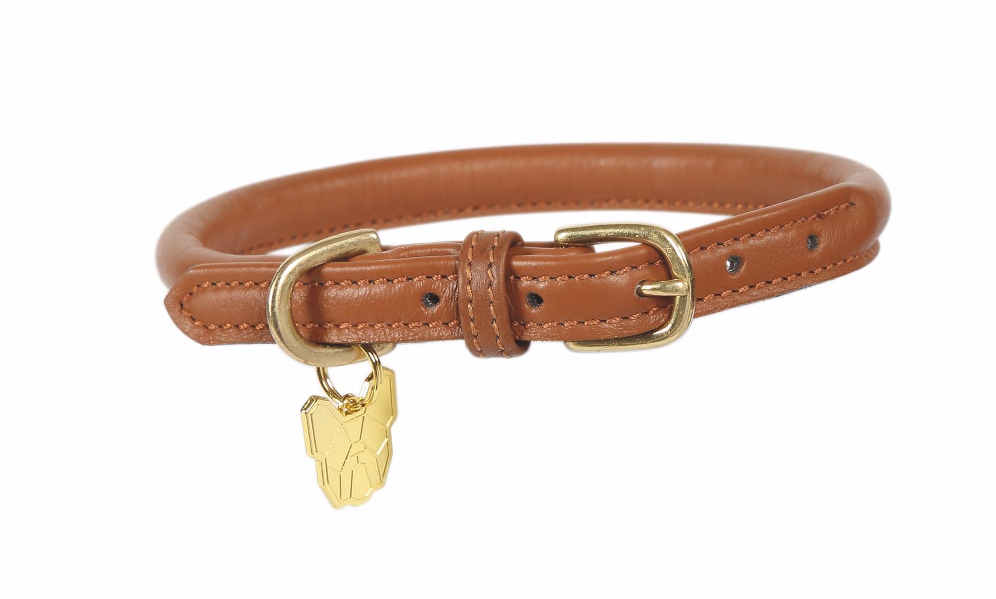 Digby & Fox Rolled Leather Dog Collar Tan Small