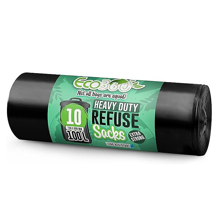 Ecobag Heavy Duty Refuse Sacks – Pack of 10, Strong Recycled Bin Bags