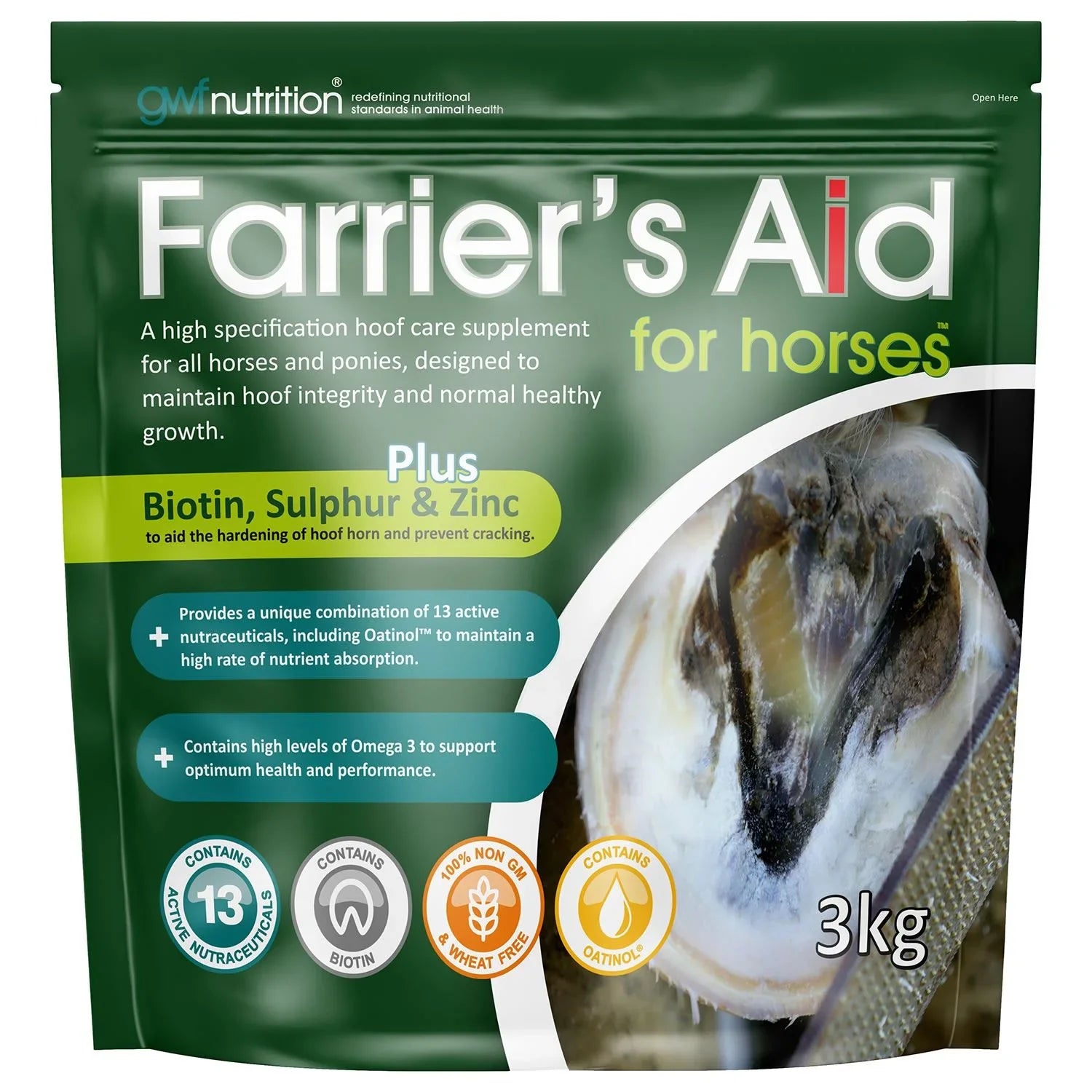 GWF Nutrition Farriers Aid For Horses Pouch 3kg, Hoof Care Supplement with Biotin & Zinc - Animall