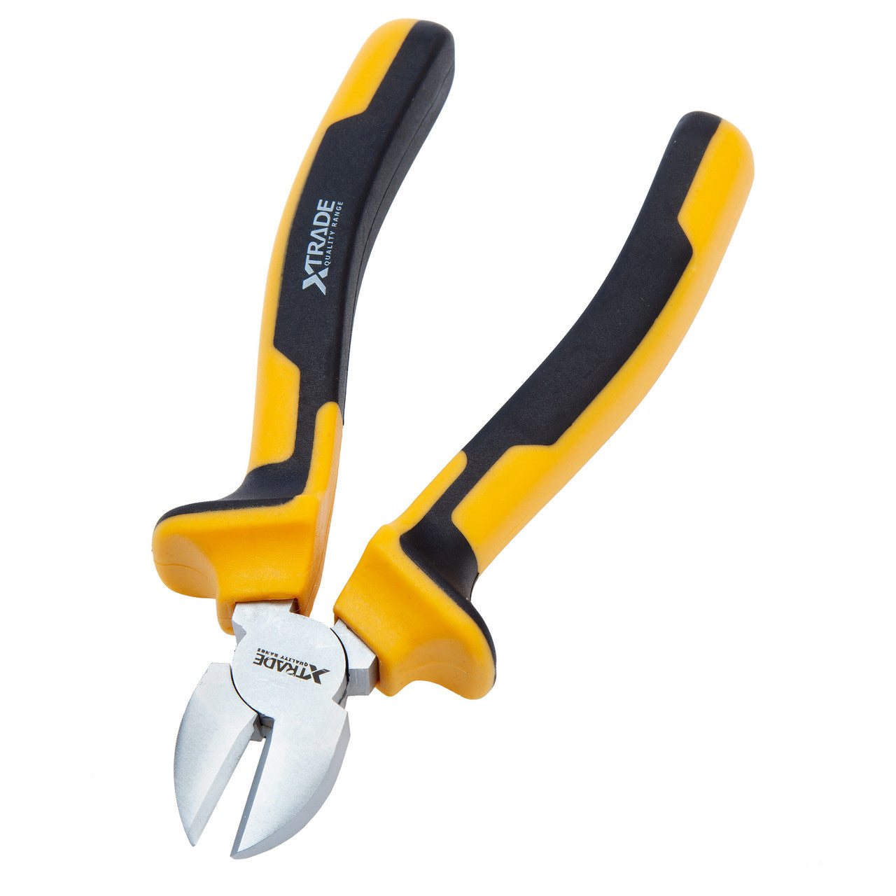 XTrade 6in / 150mm diagonal cutting pliers with yellow and black soft-grip handles, jaws open