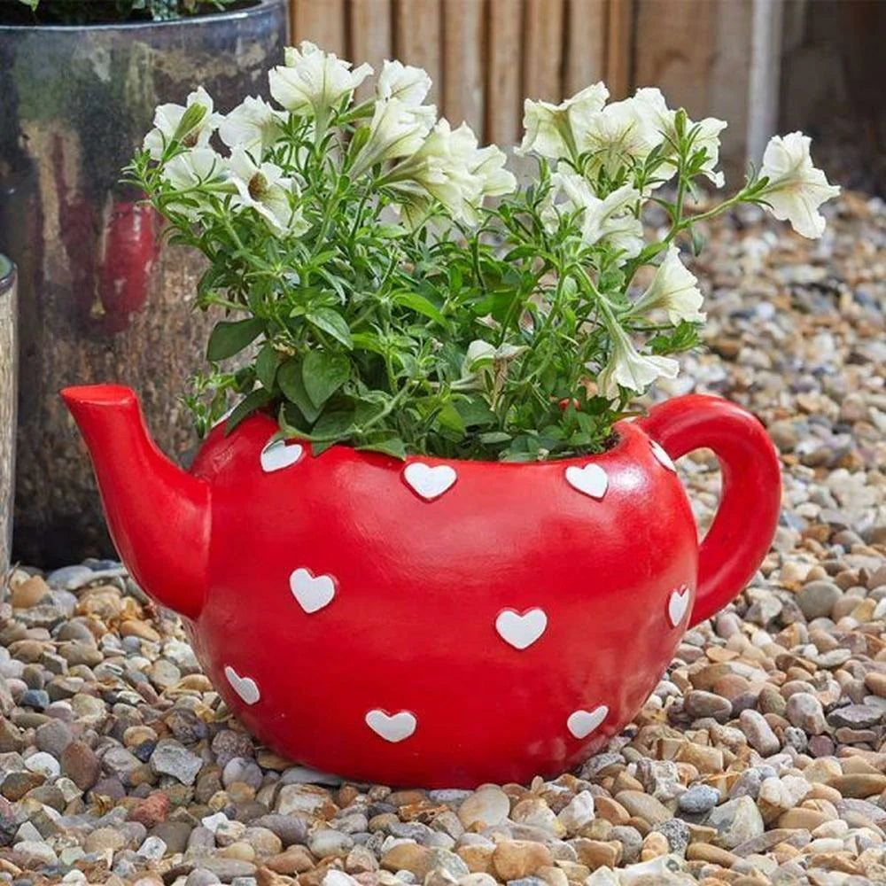 Smart Garden Teapot Heart Planter - Weatherproof Indoor/Outdoor Decorative Plant Pot