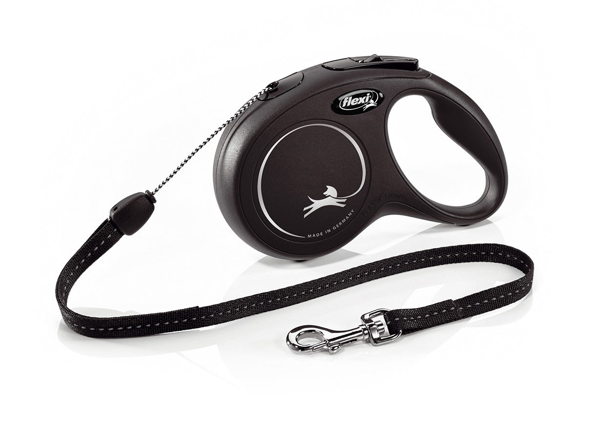 Flexi Classic Retractable Cord Dog Lead, Small, Black, 8m
