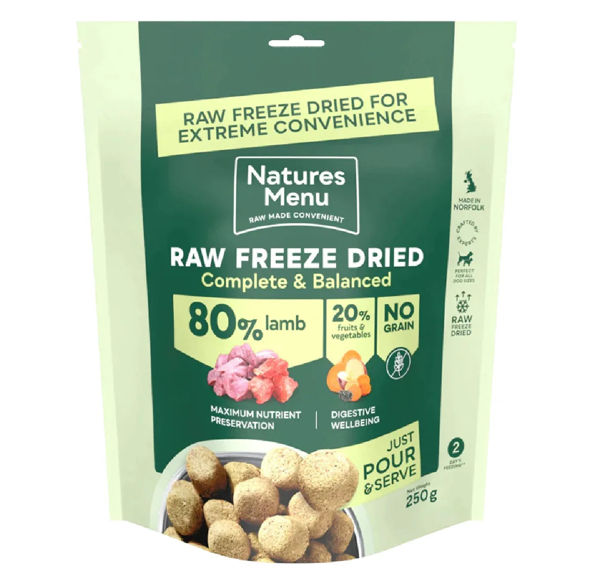Natures Menu Raw Freeze-Dried 80% Lamb Dinner 120g – Complete Grain-Free Dog Food - Animall