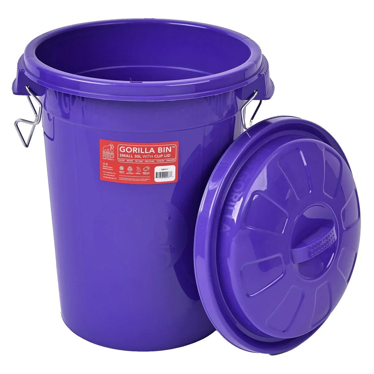 Red Gorilla® 30L Bin with Clip Lid – Purple Stackable Plastic Storage Bin