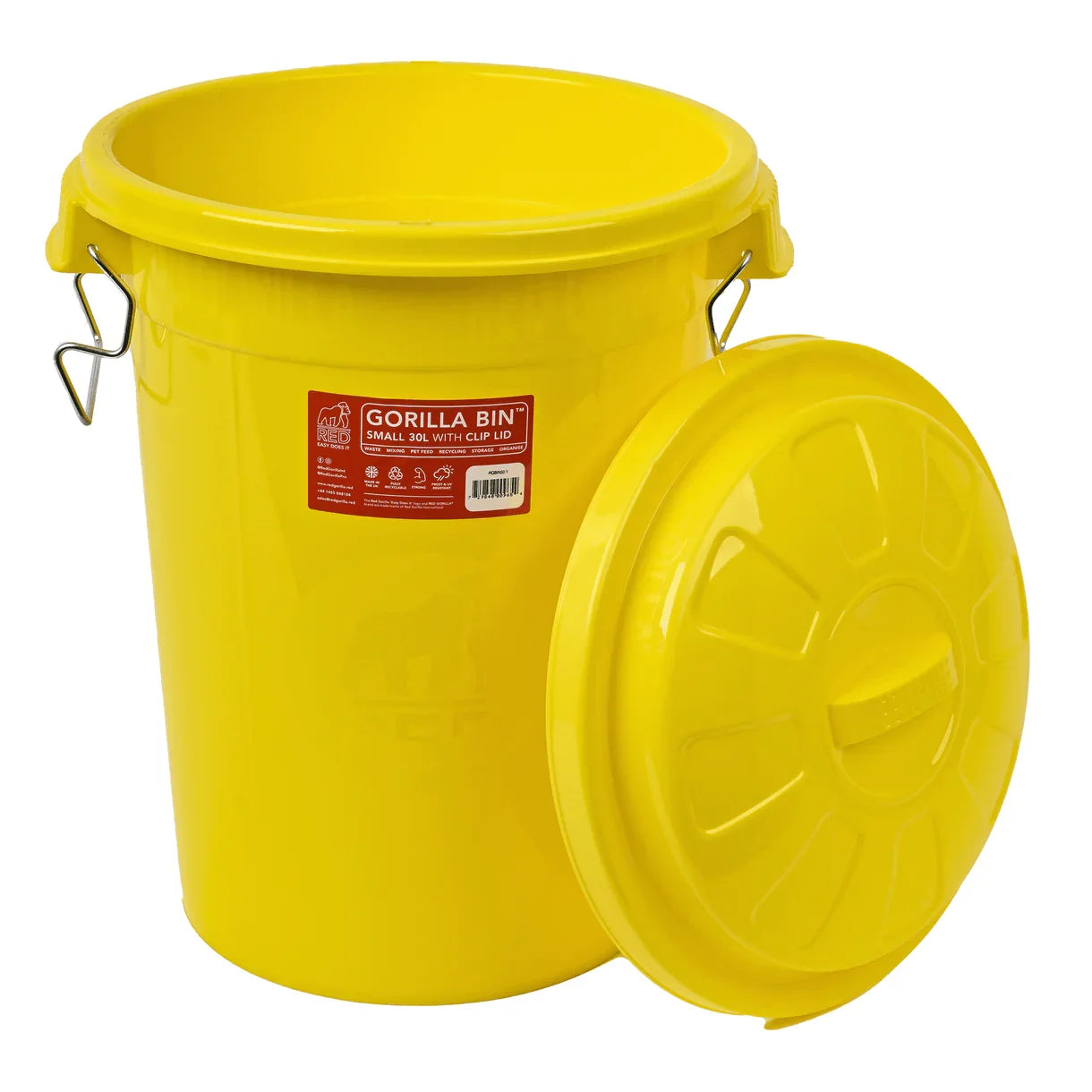 Red Gorilla® 30L Bin with Clip Lid – Yellow Stackable plastic storage bin
