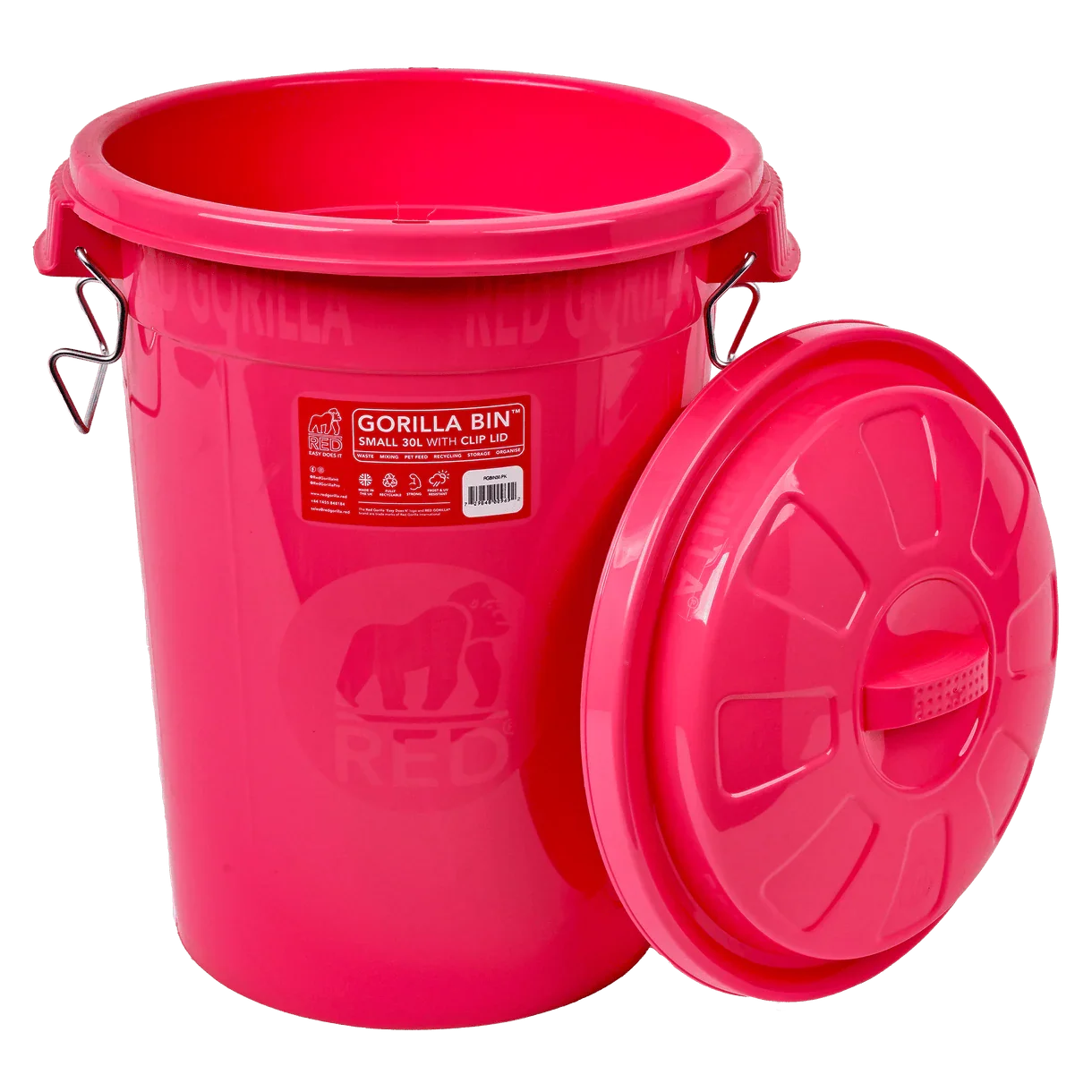 Red Gorilla® 30L Bin with Clip Lid – Pink Stackable Plastic Storage Bin