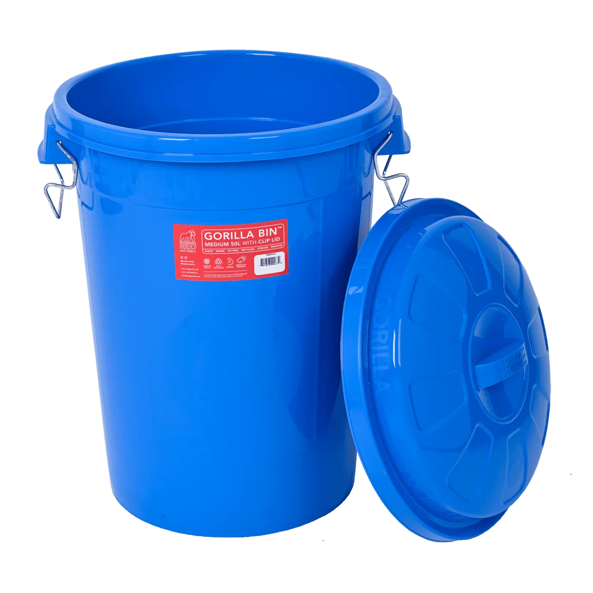 Red Gorilla® 50L Bin with Clip Lid – Blue Lightweight, weather & frost resistant bin