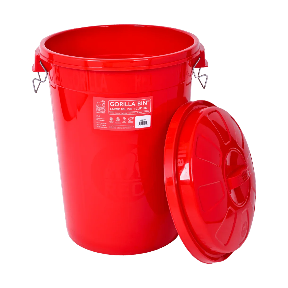 Red Gorilla® 80L Bin with Clip Lid – Red Stackable Plastic Storage Bin