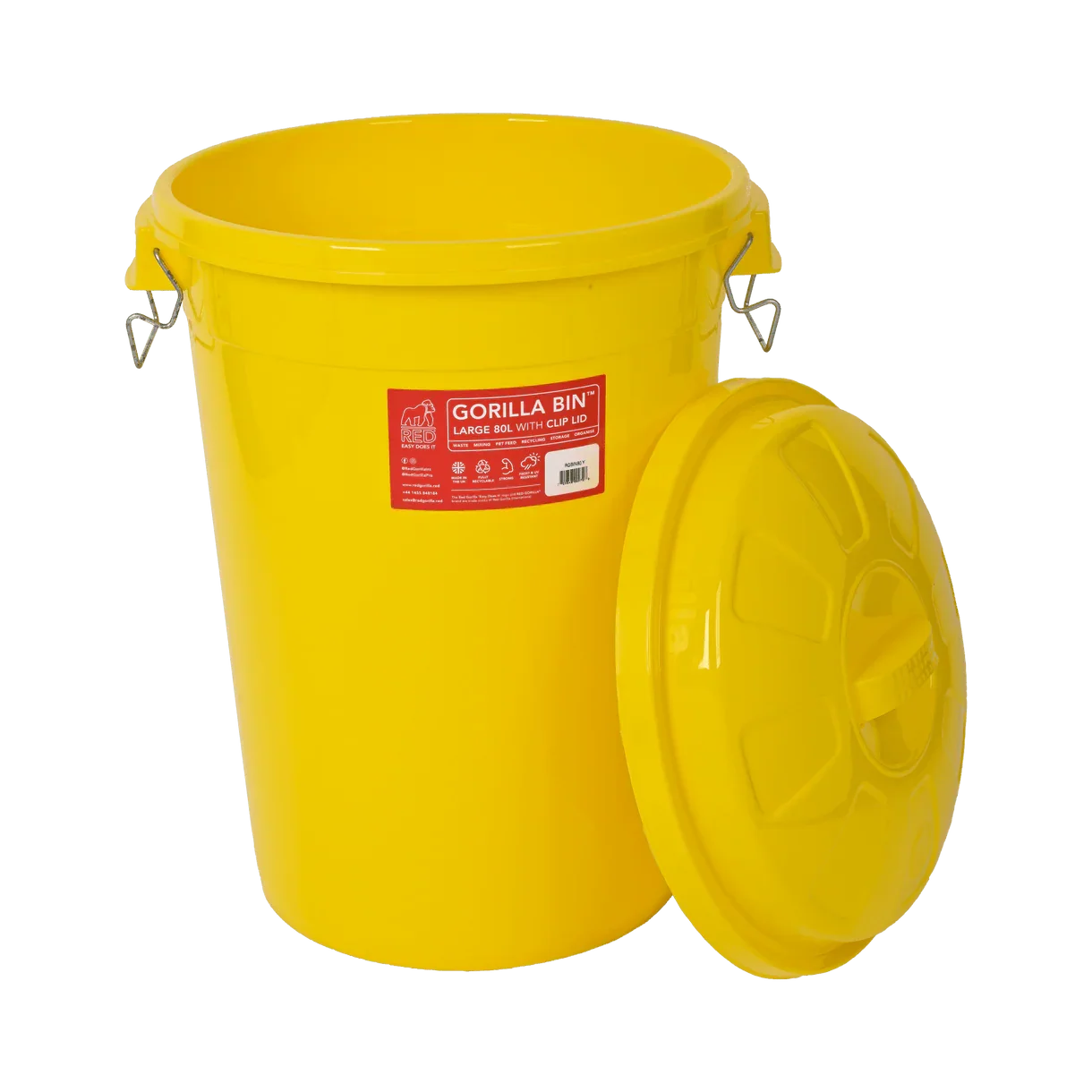 Red Gorilla® 80L Bin with Clip Lid – Yellow Stackable Plastic Storage Bin